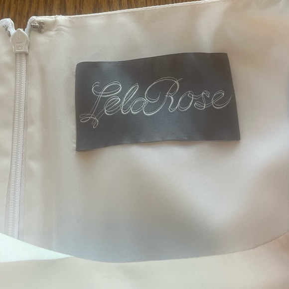 LELA ROSE Organza Striped Boat Neck Full Skirt Dress Pockets Size 14 White READ - Picture 14 of 15